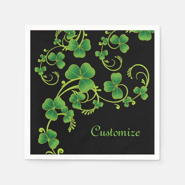 Shamrock Vines Gröna och Svarta Servetter (Framsidan)