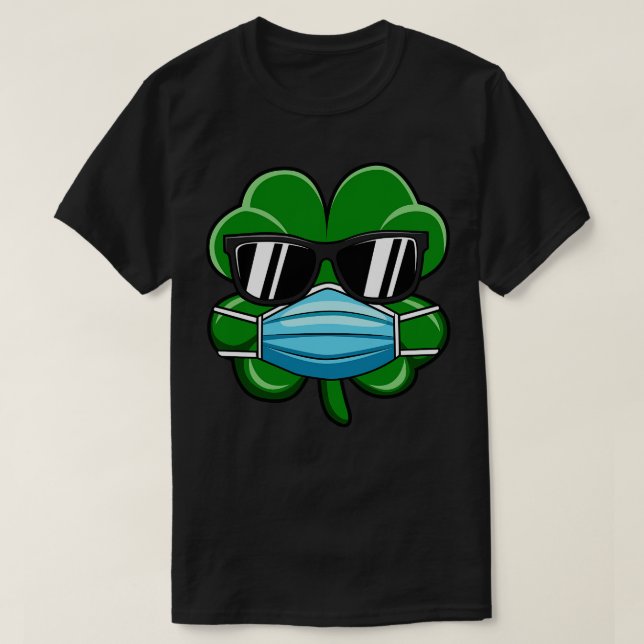 Shamrock Wearing Ansikte Mask St patricks day Gift T Shirt (Design framsida)