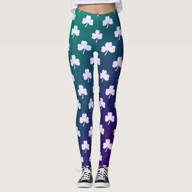 Shamrock White Blue Grönt Ombre Leggings (Framsida)