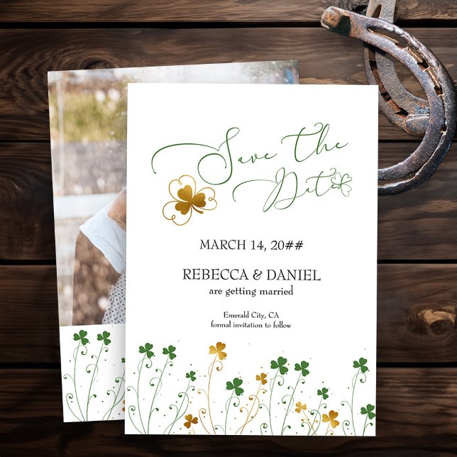 Shamrock Wildblomma Bröllop Photo Spara Datumet (Photo Save the Date from my Shamrock Wildflower wedding collection - printed or printable download)