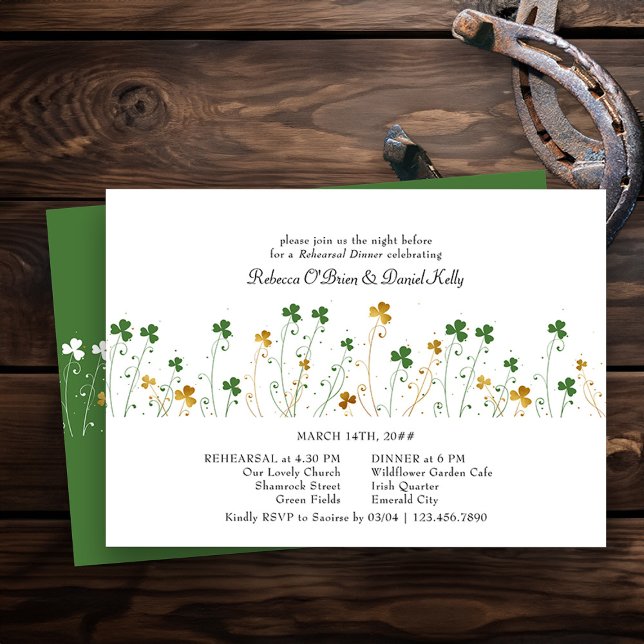 Shamrock Wildblomma Bröllop Rehearsal Dinner Inbjudningar (Wedding Rehearsal Dinner Invite from my Shamrock Wildflower wedding collection - printed or digital)