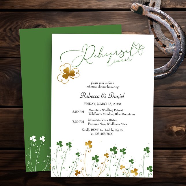 Shamrock Wildblomma Bröllop Rehearsal Dinner Inbjudningar (Elegant Rehearsal Dinner invitation from my Shamrock Wildflower wedding collection)