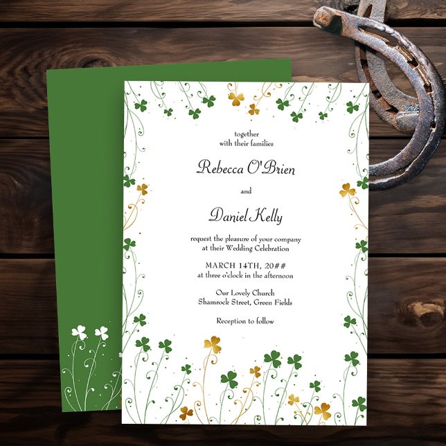 Shamrock WildblommGrönt Guld Elegant bröllop Inbjudningar (Wedding Invitation from my Shamrock Wildflower wedding collection - printed or printable download)