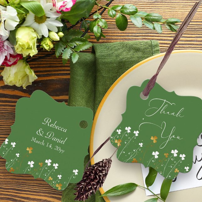 Shamrock WildblommGrönt Guld Irish Bröllop Gåvor Etiketter (Wedding Favor Gift Tags from my Shamrock Wildflower Collection)