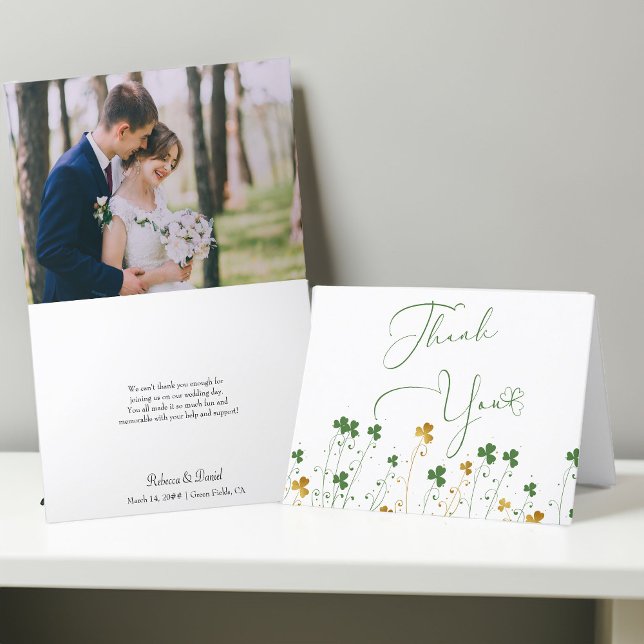 Shamrock WildblommWhite Bröllop Photo Tack Kort (Wedding Photo Thank You card from my Shamrock Wildflower Wedding Collection)