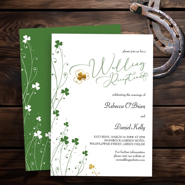 Shamrock Wildbloms Grönt Guld bröllopsmottagning Inbjudningar (Wedding Reception invitation from my Shamrock Wildflower wedding collection)