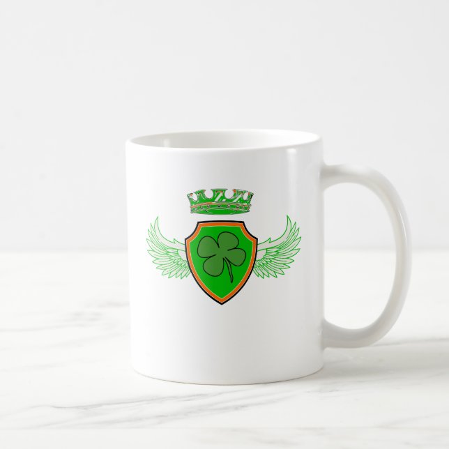 Shamrocken skyddar på med vingar och kronan kaffemugg (Höger)