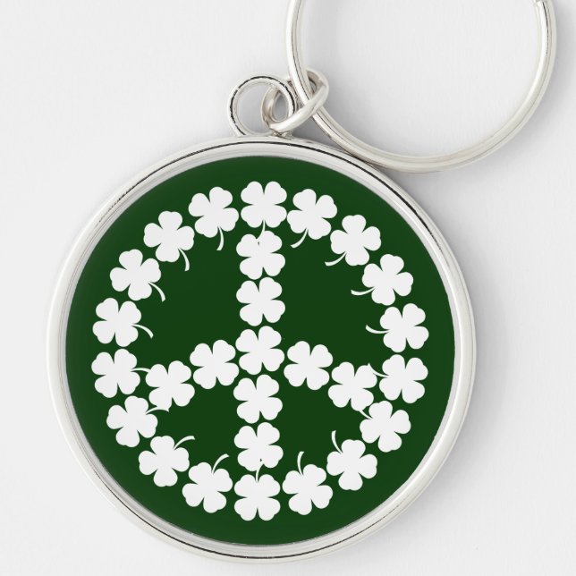 Shamrockfredsymbol Rund Silverfärgad Nyckelring (Framsidan)