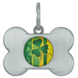 Shamrockgrönt och guld- design namnbricka husdjur