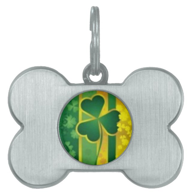 Shamrockgrönt och guld- design namnbricka husdjur (Framsidan)