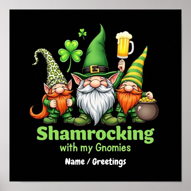 Shamrocking med mina Gnomies Rolig St. Patrick's  Poster (Framsidan)