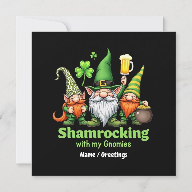 Shamrocking med My Gnomies Funny St. Patrick's Inbjudningar (Framsida)