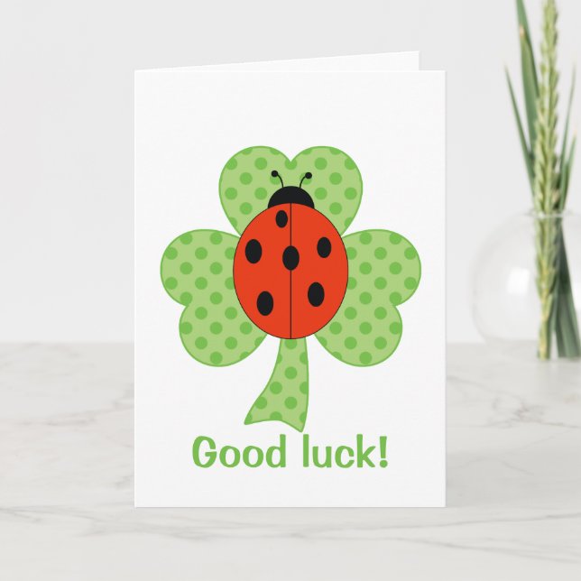 Shamrockpolka dots- och nyckelpigalycka till! kort (Framsida)