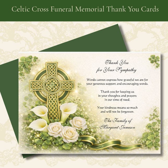 Shamrocks Catholic Irish Celtic Cross Condolence  Tack Kort (Skapare uppladdad)