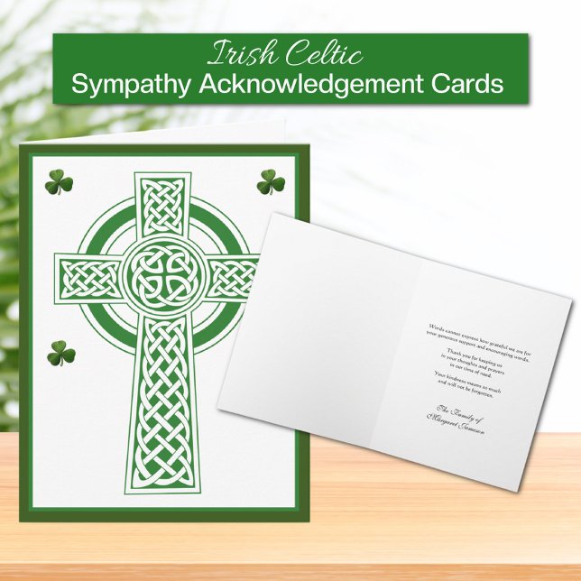 Shamrocks Catholic Irish Celtic Kor Condolence Tack Kort (Irish Celtic Cross with Shamrocks Funeral Sympathy Acknowledgement Cards)