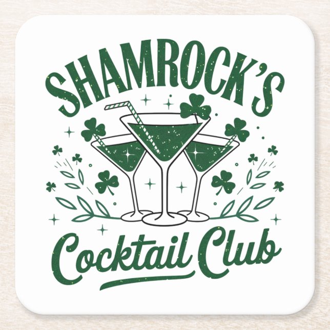 Shamrocks Cocktail Klubb Underlägg Papper Kvadrat (Framsidan)