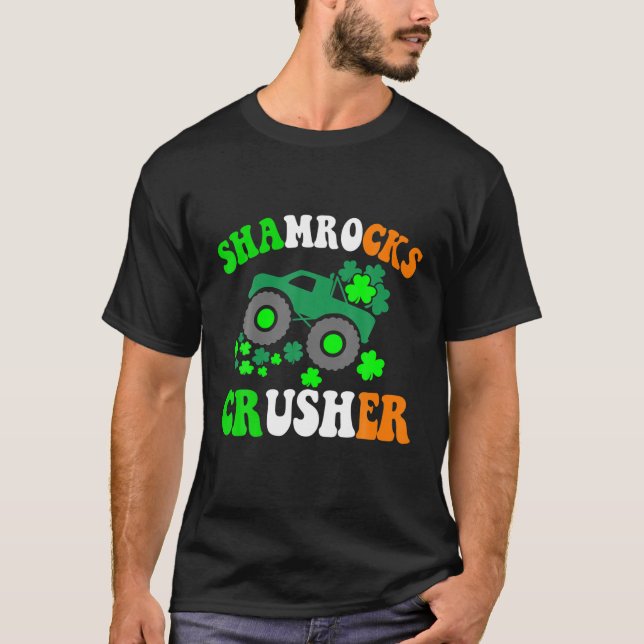 Shamrocks Crusher Lastbil Driving Shamrock St. Pat T Shirt (Framsida)