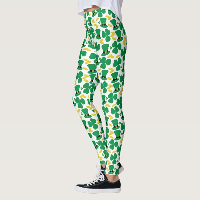 Shamrocks Guld Mynt Leprechaun Hat Mönster Leggings (Vänster)