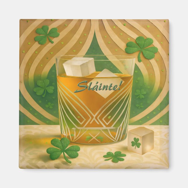 Shamrocks Irish Whiskey Tumbler "Sláinte!" Magnet (Framsidan)
