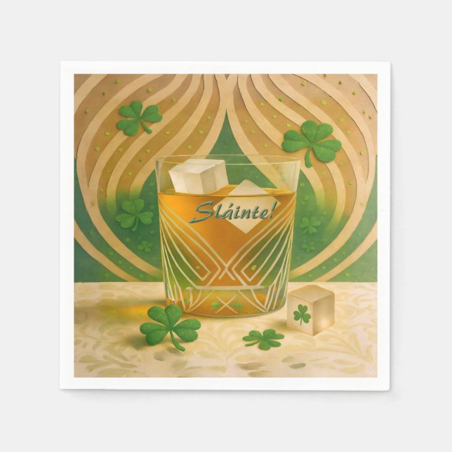 Shamrocks Irish Whiskey Tumbler "Sláinte!" Pappersservett (Framsidan)
