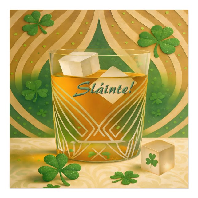 Shamrocks Irländsk Whiskey Tumbler "Sláinte!" Fototryck (Framsidan)