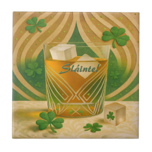 Shamrocks Irländsk Whiskey Tumbler "Sláinte!" Kakelplatta