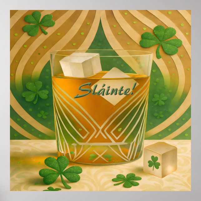 Shamrocks Irländsk Whiskey Tumbler "Sláinte!" Poster (Framsidan)