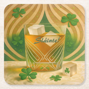 Shamrocks Irländsk Whiskey Tumbler "Sláinte!" Underlägg Papper Kvadrat