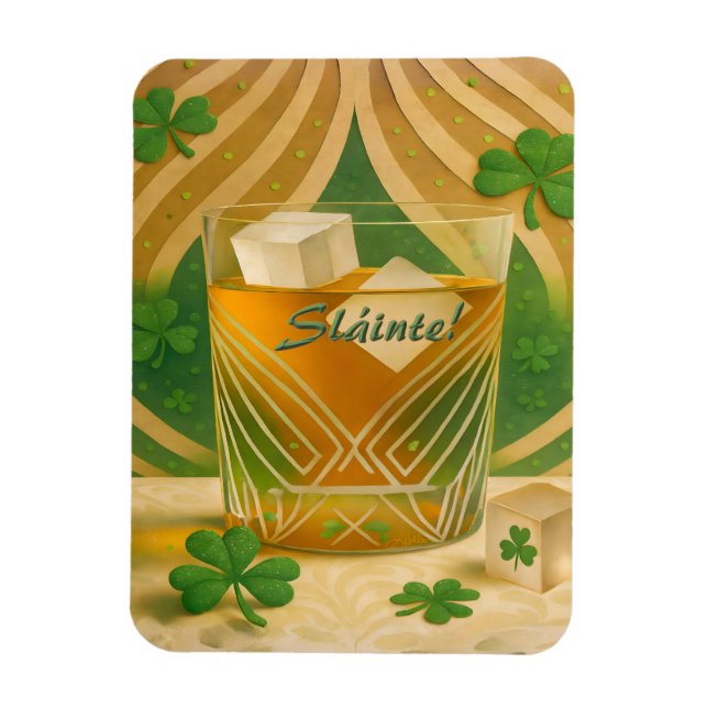 Shamrocks Irländsk Whiskeybägare "Skål!" Magnet (Vertikal)