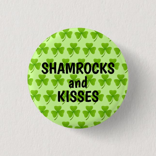 Shamrocks och Kisses Grönt Shamrock Mönster Knapp (Framsida)