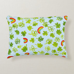 Shamrocks och Rainbows Watercolor Blue Irish Prydnadskudde
