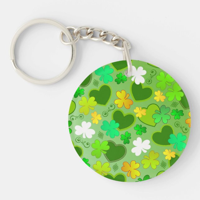 Shamrocks och St. Patrick's Day Hearts Keychain (Framsidan)