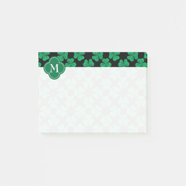 Shamrocks på svart Monogrammed initial 4x3 Post-it Block (Framsida)