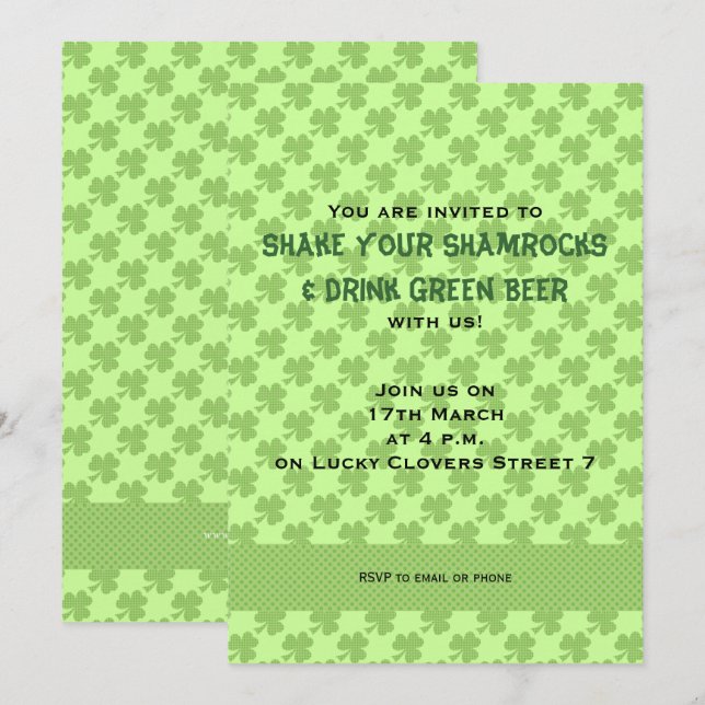 Shamrocks Polka dots St. Patrick's Day-inbjudan Inbjudningar (Fram/baksida)