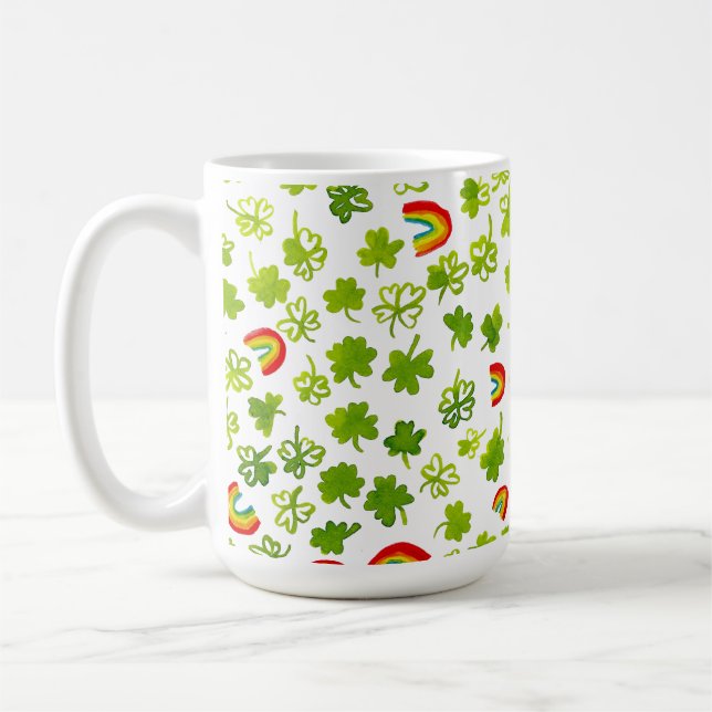 Shamrocks Rainbows Watercolor ST PATRICKS DAY Kaffemugg (Vänster)