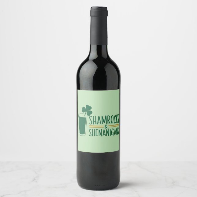 Shamrocks & Shenanigans: St. Patrick's Day Design Vinflaska Etikett (Framsida)