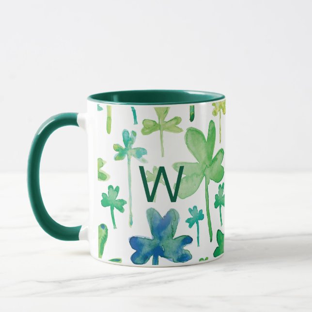 Shamrocks St. Patricks dag grön monogrammup Mugg (Vänster)
