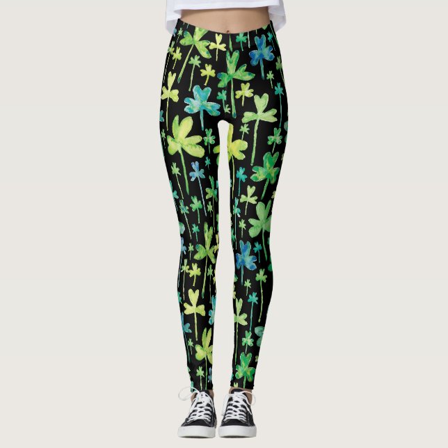 Shamrocks St. Patrick's Day Green Black Leggings (Framsida)