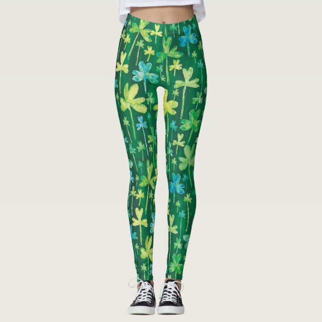 Shamrocks St. Patrick's Day Gröna Leggings (Framsida)
