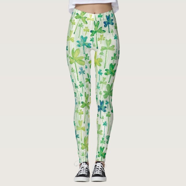 Shamrocks St. Patrick's Day Light Green Leggings (Framsida)