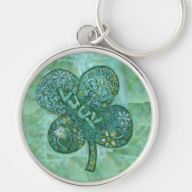 Shamrocktur Rund Silverfärgad Nyckelring (Framsidan)