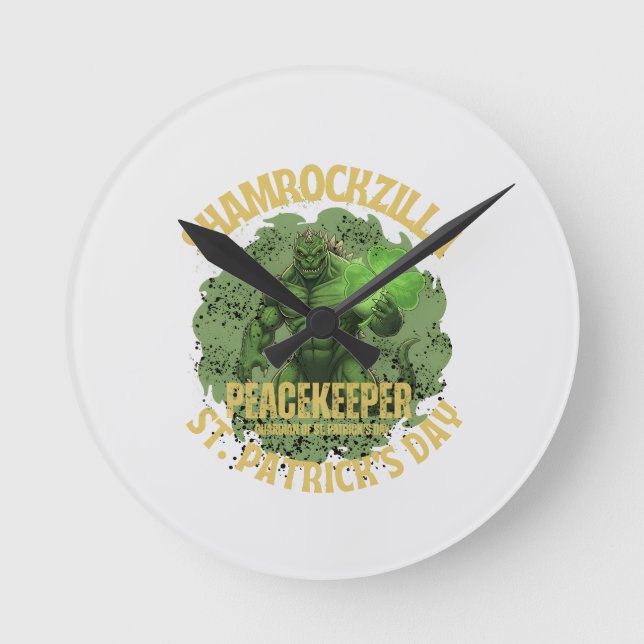 Shamrockzilla Peacekeeper: St. Patrick’s Day Kaiju Rund Klocka (Framsida)