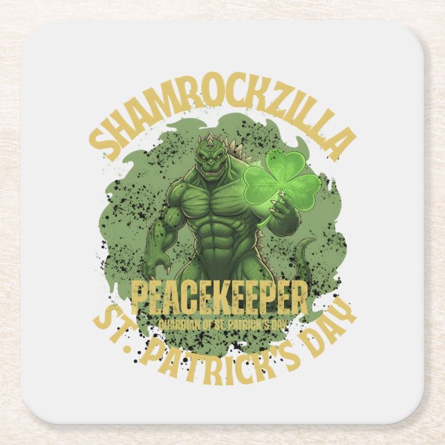 Shamrockzilla Peacekeeper: St. Patrick’s Day Kaiju Underlägg Papper Kvadrat (Framsidan)