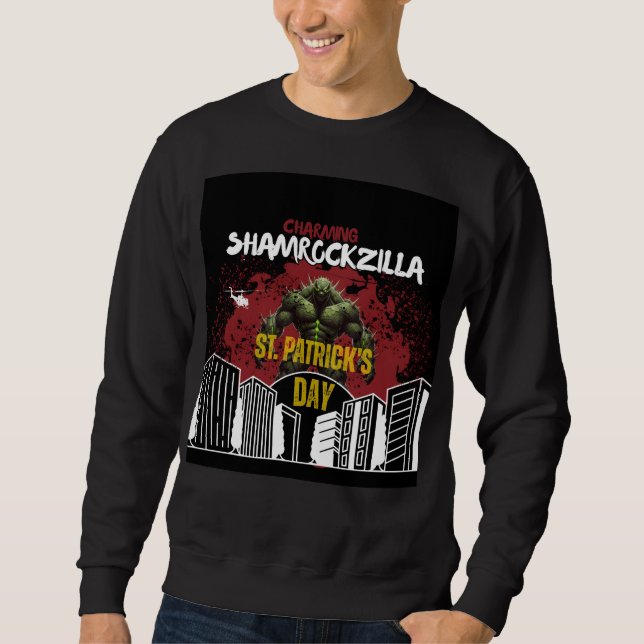 Shamrockzilla: St. Patricks Day Kaiju-odjur Lång Ärmad Tröja (Framsida)