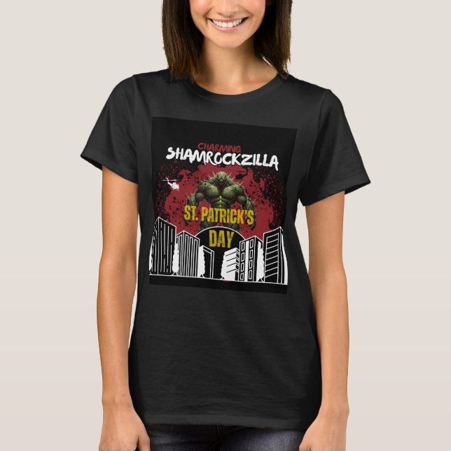 Shamrockzilla: St. Patricks Day Kaiju-odjur T Shirt (Framsida)