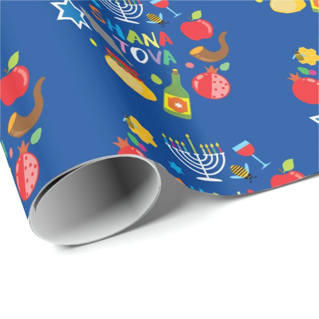 Shana Tova2-cirklar - marinblått Presentpapper (Rullad Hörn)