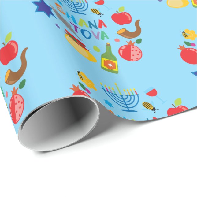 Shana Tova 2.1-cirklar - baby blue Presentpapper (Rullad Hörn)