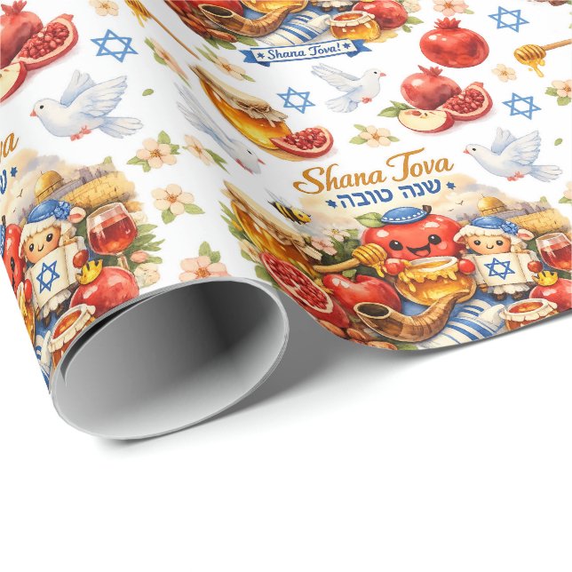 Shana Tova Celebration Wrap Presentpapper (Rullad Hörn)