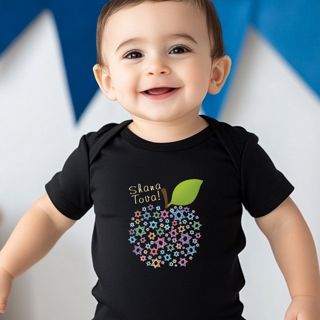 🍯 🍎 🐟 Shana Tova! Gott nytt år svart T Shirt (🍯 🍎🐟 Shana Tova! Happy New Year black Baby Bodysuit)