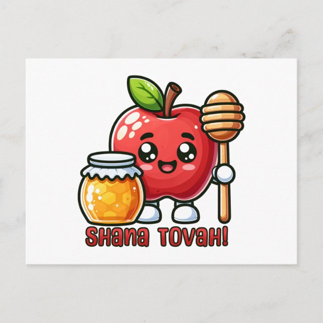 Shana Tova Kawaii Apple och Honung Vykort (Framsida)